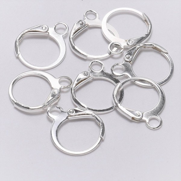 Leverback Earring hoops with loop, silver plate, pair