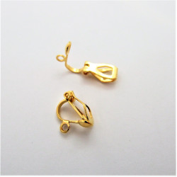 Clip-on Earring with dome and loop, golden, pair
