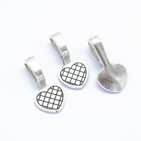 Bail, giant, glue on heart spade, antiqued silver. each