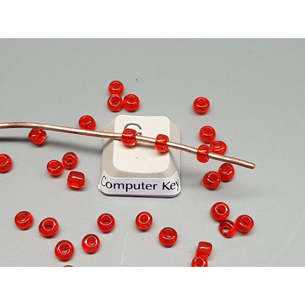 Seed Beads, Glass, 4mm, 6/0, transparent, round, red, 10g bag