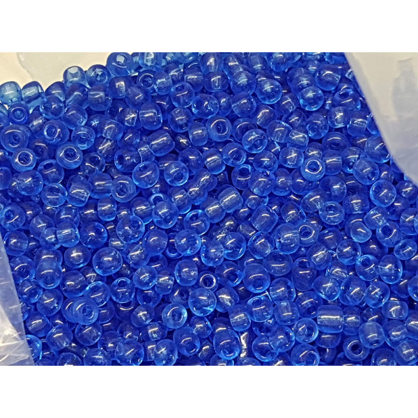 Seed Beads, Glass, 4mm, 6/0, transparent, round, blue, 10g bag