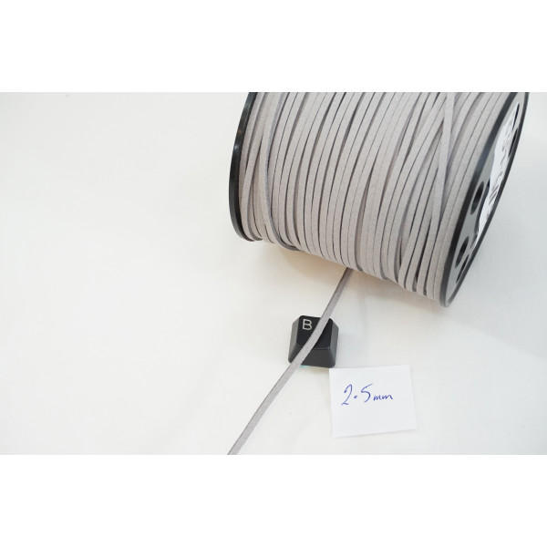 Faux Suede cord, Soft Grey, 2.5mm wide, per metre