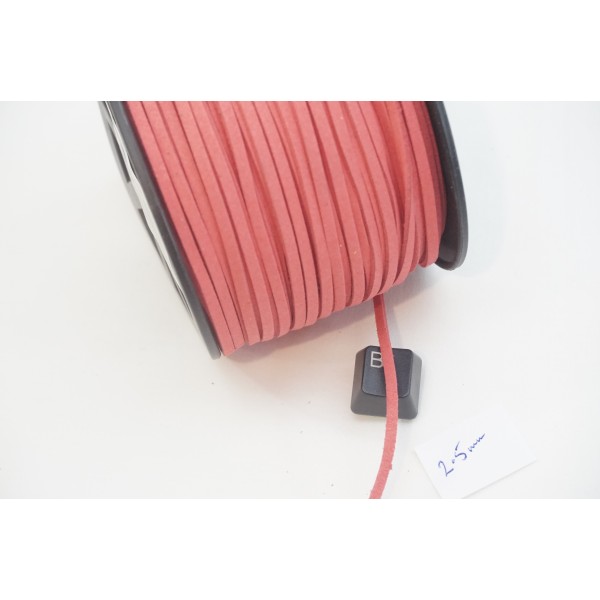 Faux Suede cord, Light Coral, 2.5mm wide, per metre