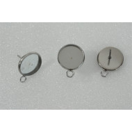 Stud bezel earring finding with loop, 12mm setting, stainless steel, pair