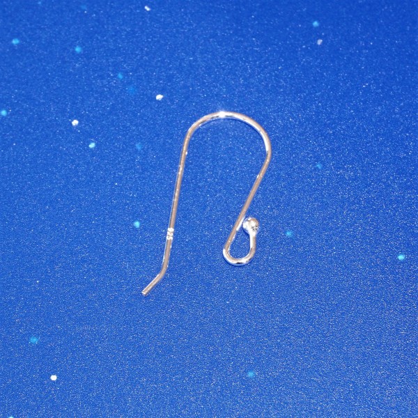 Sterling Silver French Hook Ear Wire, long front leg with 2.0mm ball, per pair