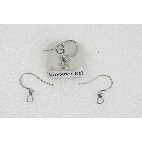 Earring hook, with ball, flattened front edge, 304 stainless steel, pair