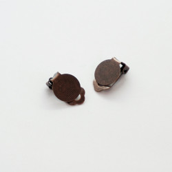 Clip-on earring fitting, with 12mm pad, antique copper plate, pair