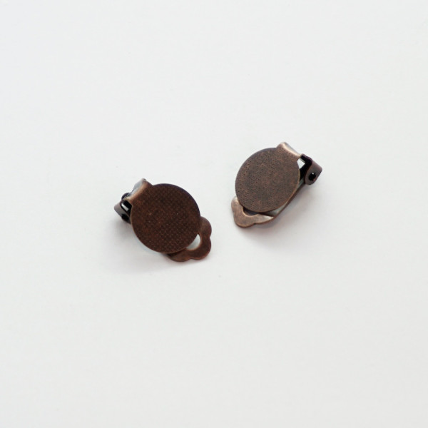 Clip-on earring fitting, with 12mm pad, antique copper plate, pair
