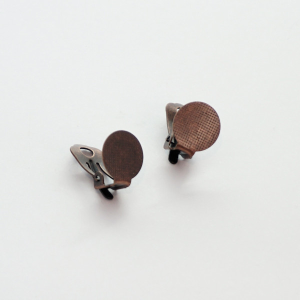 Clip-on earring fitting, with 12mm pad, antique copper plate, pair