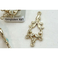 Filigree Chandelier, Fancy Leaf Connector, Three Loops, gold plated, 34x15mm