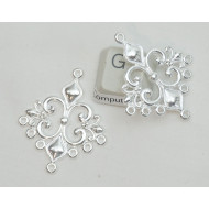 Filigree Chandelier Link component, seven Loops, NF silver, each