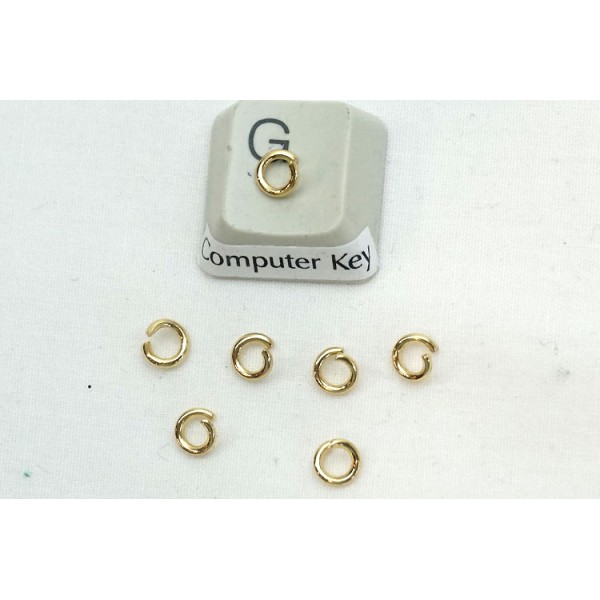 Jump rings, round, 5mm OD, 1mm wire, stainless steel, gold plate, per 50