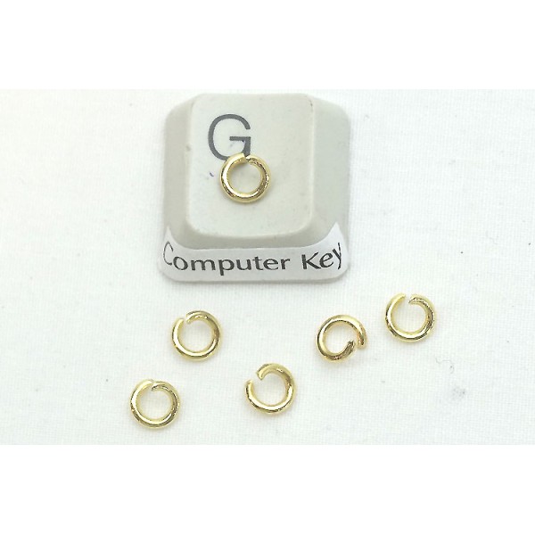Jump rings, round, 5mm OD, 1mm wire, stainless steel, gilt plate, per 50