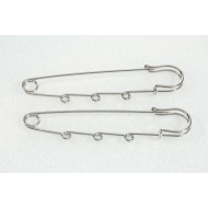 Kilt Pin style Brooch, 75mm, 3 wrapped loops, platinum colour