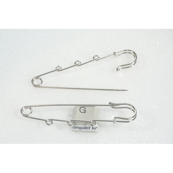 Kilt Pin style Brooch, 75mm, 3 wrapped loops, platinum colour