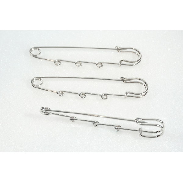 Kilt Pin style Brooch, 75mm, 3 wrapped loops, platinum colour