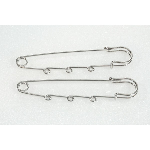 Kilt Pin style Brooch, 75mm, 3 wrapped loops, platinum colour
