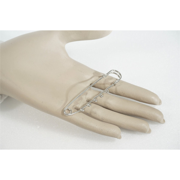 Kilt Pin style Brooch, 77mm, 5 wrapped loops, platinum colour