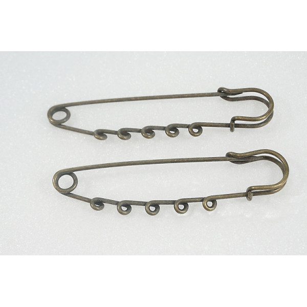 Kilt Pin style Brooch, 77mm, 5 wrapped loops, antiqued bronze