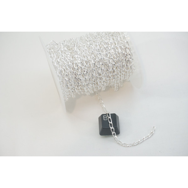 Chain by the metre, elongated Curb chain, Silver plate