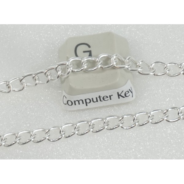 Chain by the metre, 4x6mm Curb link, Silver plate, steel base not soldered