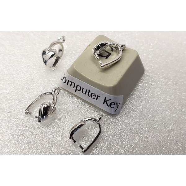 Pinch Bail, small with heart front, 10x4.8mm, silver plate, each