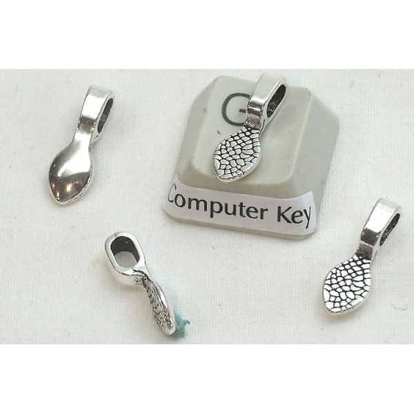 Bail, glue on oval spade, antiqued silver, 16mm