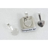 Bail, large, glue on heart spade, satin silver
