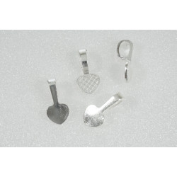 Bail, large, glue on heart spade, satin silver