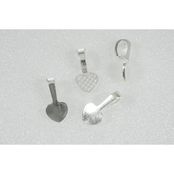 Bail, large, glue on heart spade, satin silver