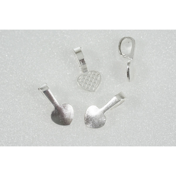 Bail, large, glue on heart spade, satin silver