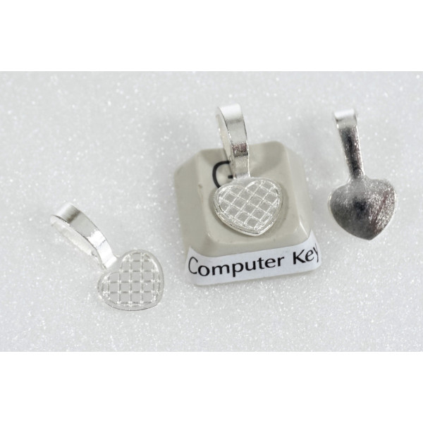 Bail, large, glue on heart spade, satin silver