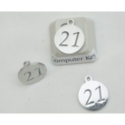 201 stainless steel Charm, flat round with number 21, 12mm diameter