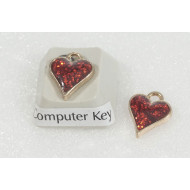 Charm, Red Glitter Heart, 10x12mm, light gold colour