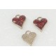 Charm, Red Glitter Heart, 10x12mm, light gold colour