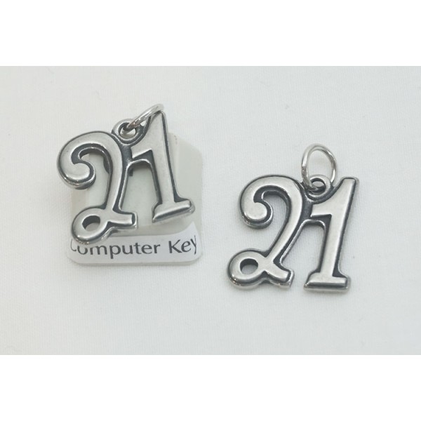 Pendant, Charm, number 21, stainless Steel