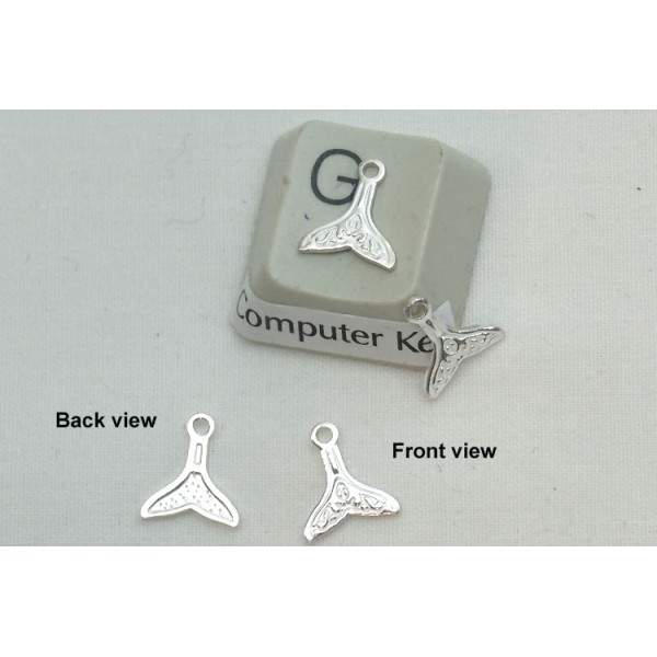 Tiny Whale Tail pendant / charm, sterling silver, 9mmx8mm