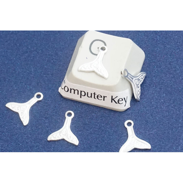 Tiny Whale Tail pendant / charm, sterling silver, 9mmx8mm