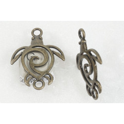 Connector, Sea Turtle with spiral/koru, 36x28mm, ant bronze