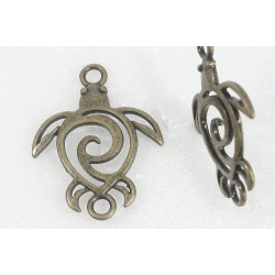 Connector, Sea Turtle with spiral/koru, 36x28mm, ant bronze