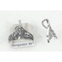 Whale Tail charm/pendant, 17x20mm, antiqued silver plate