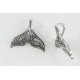 Whale Tail charm/pendant, 17x20mm, antiqued silver plate
