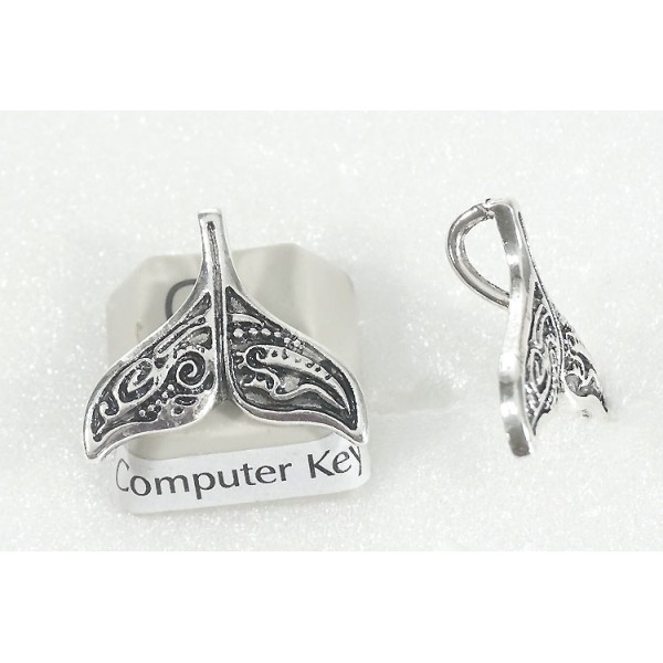 Whale Tail charm/pendant, 17x20mm, antiqued silver plate