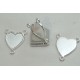 Heart connector, 3 loops, silver plate, 26mm