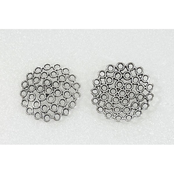 Connector, disc, with holes, setting, base, 25mm, antiqued silver