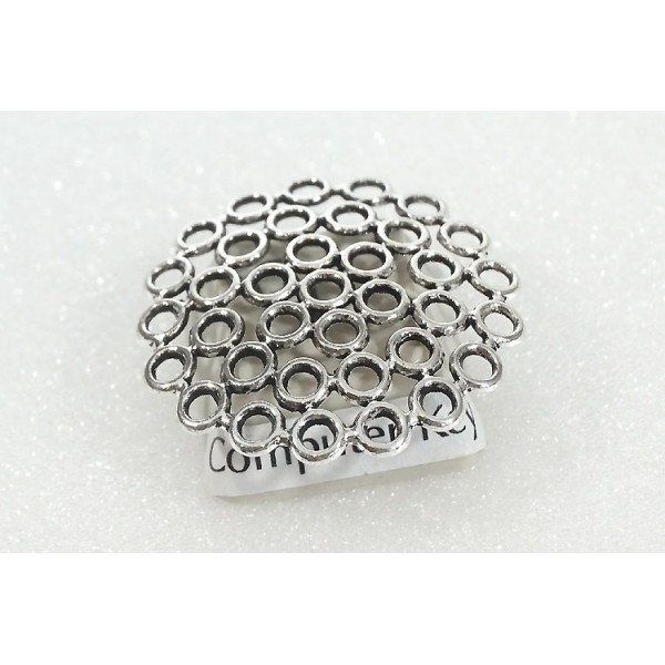 Connector, disc, with holes, setting, base, 25mm, antiqued silver