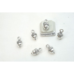 Charm, Acorn 13x7mm, antiqued silver colour