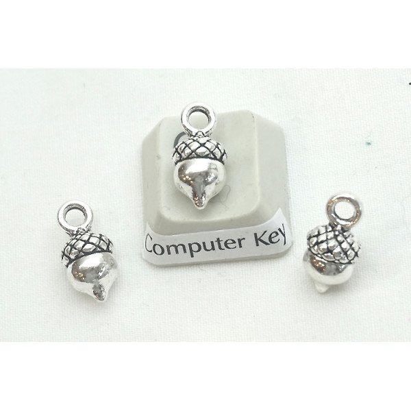Charm, Acorn 13x7mm, antiqued silver colour