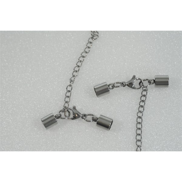 Cord Ends, 5mm hole, 304 Stainless Steel, with Lobster Claw Clasps and Extender chain, set