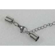 Cord Ends, 5mm hole, 304 Stainless Steel, with Lobster Claw Clasps and Extender chain, set